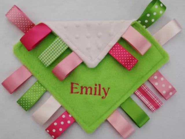 Personalised Taggy Blanket, Comforter - Newborn Baby Girl Gift - ANY NAME/COLOUR