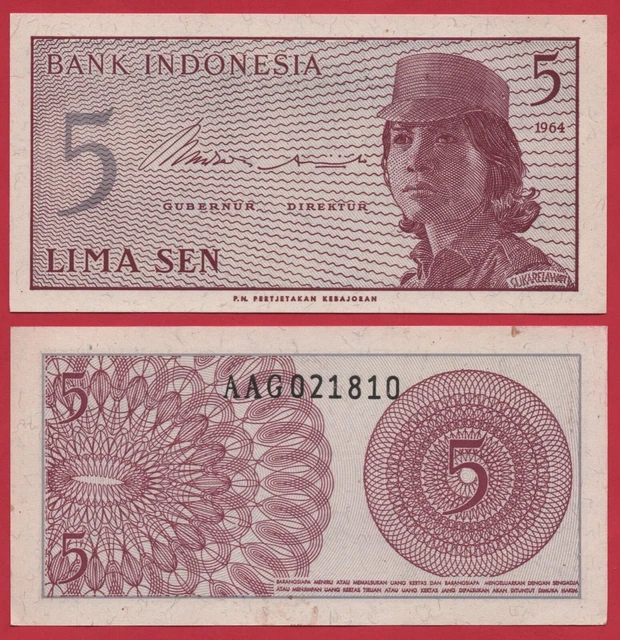 Indonesia 5 Sen 1964 P91 Banknote Unc