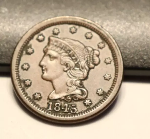 1845 US Large Cent 1c XF^ (Cleaned, Slight Corrosion)