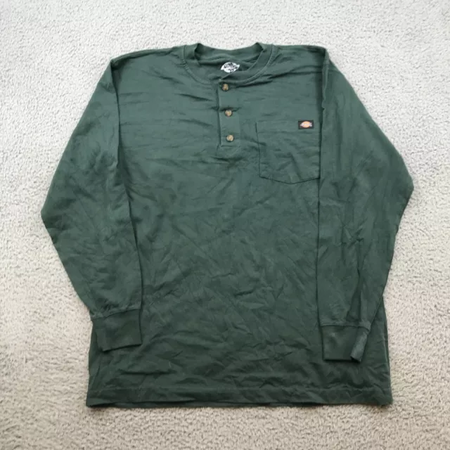 Dickies Shirt Adult Medium Green Henley Long Sleeve Workwear Mens 42799