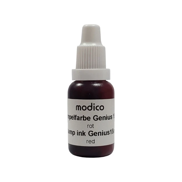 Modico Genius Stempelfarbe Rot Schnelltrocknend 15ml Flasche zum nachfüllen