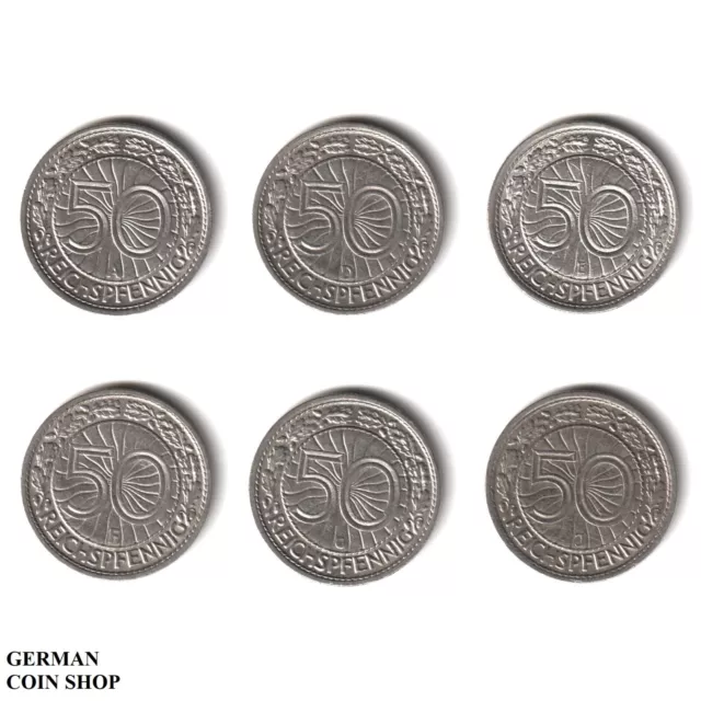 Set 50 Reichspfennig Nickel 1928 A D E F G J - Weimarer Republik