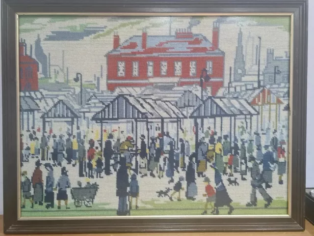 L.S. Lowry.  Completed Tapestry "Market Day"  Framed and Glazed.