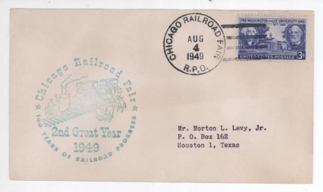 2nd Great Year Chicago Railroad Fair Cachet Cover w/ 1949 RPO Postmark