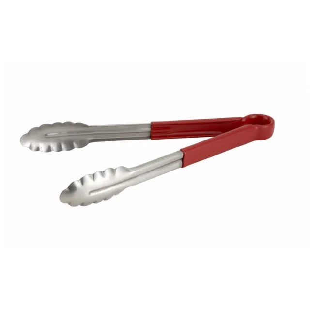 Winco UT-12HP-R, 12-Inch Heavy Duty Utility Tong with Red Plastic Handle