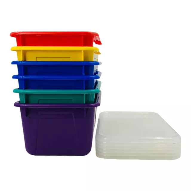 6/Case Storex Small Cubby Bin w/ Lid Toy Storage 12.25 x 8 x 5.25 Assorted Color 2