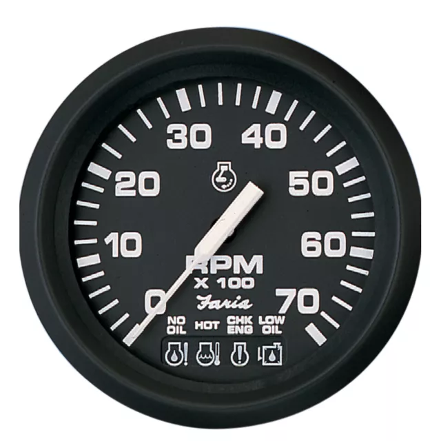 Faria Euro Black 4" Tachometer w/Systemcheck Indicator - 7,000 RPM (Gas - Johnso