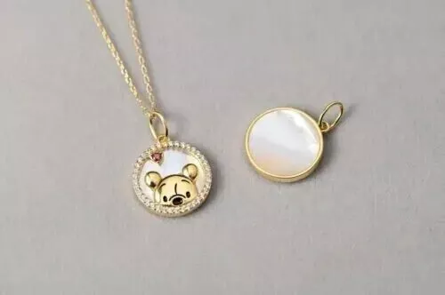 0.5Ct Round Natural Moissanite Pooh Womens Pendant 14K Yellow Gold Plated Silver 3