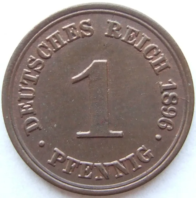 Moneta Reich Tedesco Impero Tedesco 1 Pfennig 1896 F IN Brillant uncirculated