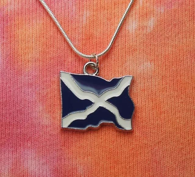 Flag of Scotland Necklace, Scottish Saltire metal Enamel Charm Pendant