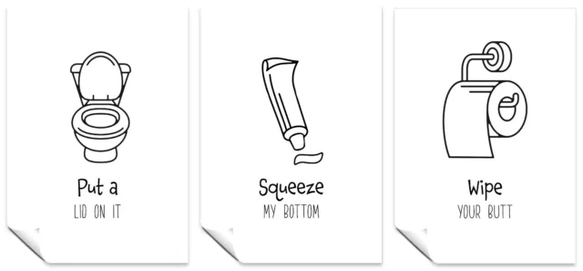 Bathroom Decor Artwork Set of 3 Funny Poster Prints & Signs Put a Lid On It