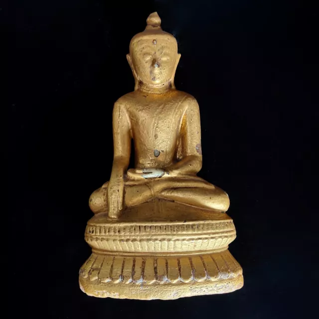 Antique 19th Century Buddha Statue Gold Gilded Alabaster Sculpture Collectible