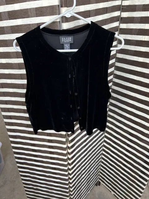 Eileen Fisher Women’s Top Size Medium Black Blouse Rayon Silk Sleeveless Velvet