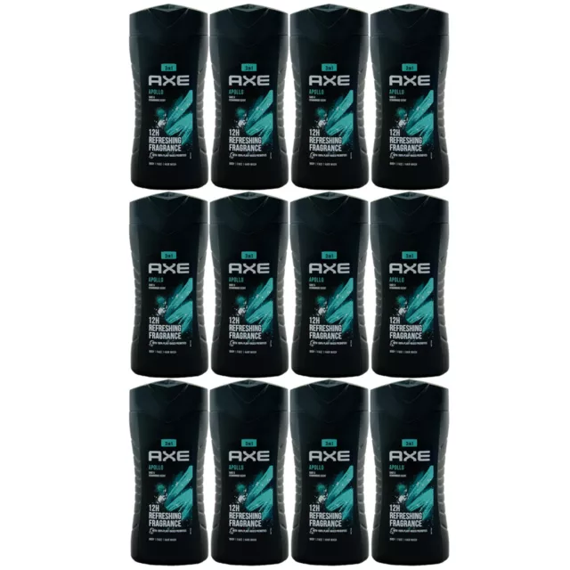 Axe Gel de Ducha Apolo 12 X 250ml 12H Refreshing 3in1 Cuerpo - Cabello - Cara