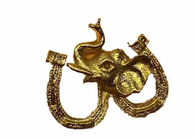 Vintage Lucky Elephant Horseshoes Lapel Pin Tie Tack Gold 1960’s Political Pin