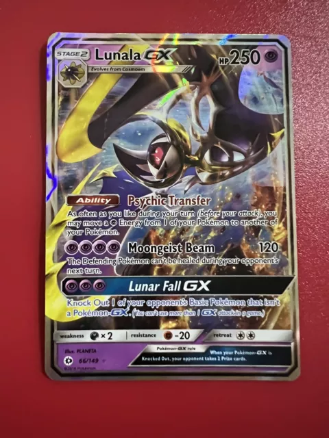 Pokemon Ultra Rare Full Art Lunala GX Card 66/149 Sun Moon NM/M