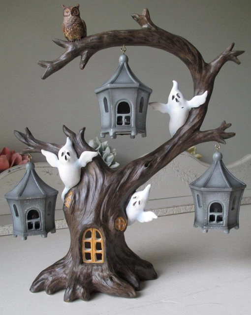 ~ Lenox Ghoulish Halloween Lighted Tree Ghosts & Owl ~ Spooky Cute!