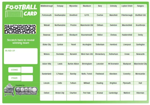 Football Fundraising Scratch Cards 10 Pack 80 Team With Random Winner A5 size
