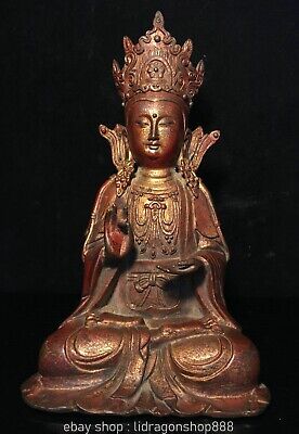 11.2 "Vieille Chine Bouddhisme Cuivre Kwan-yin Guan Yin Déesse Statue Sculpture