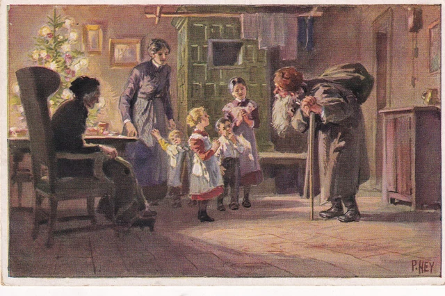 19??-Happy New Year-Vintage Art Nouveau-" Santa Claus "-Artist Signed Old Pc-001