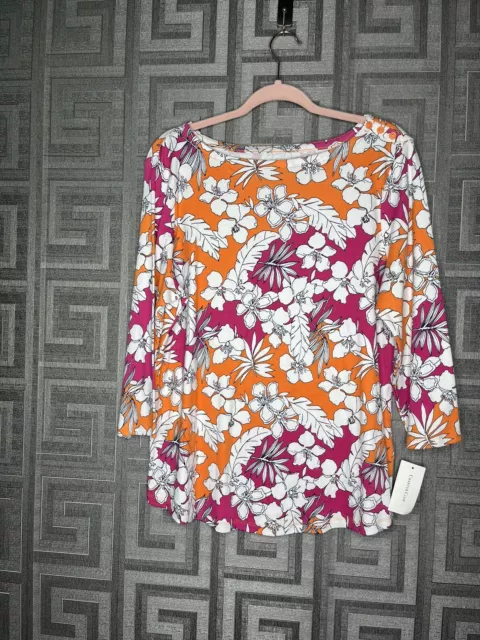 Charter Club Women's 3/4-Sleeve Print Top Orange Paradise XL