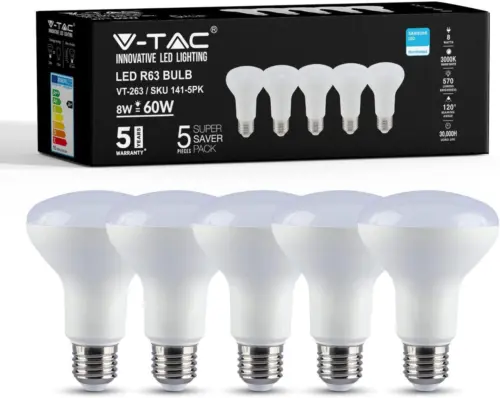 V-TAC R63 Spotlight Bulbs, Reflector E27 LED Bulb 8W Equivalent to 60W,...