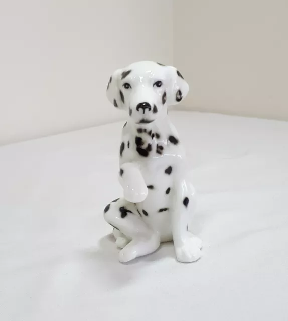 Vintage Porcelain China Dalmation Figurine Ornament Sat With Paw Up - Marked W/E 2