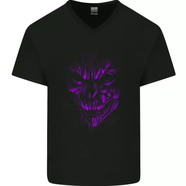 T-shirt da uomo scollo a V cotone scollo a V demon Skull Devil Satan Grim Reaper