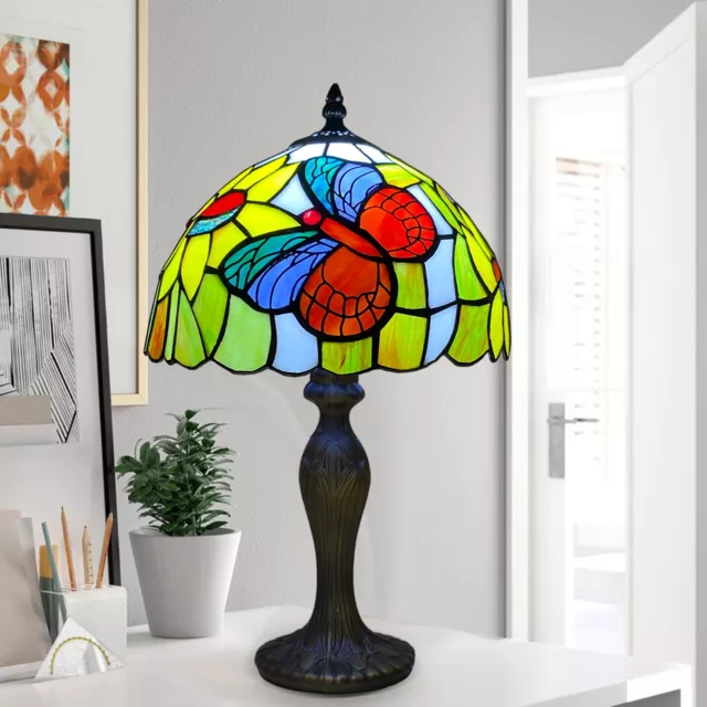 Beautiful Tiffany Butterfly Style Table Lamp 10 inch Multicolor Stained Glass UK