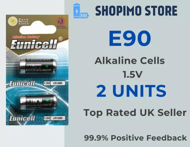 2 x E90 N Alkaline 1.5V Clock Alarm Fob Calculator Batteries LR1 Cells Eunicell