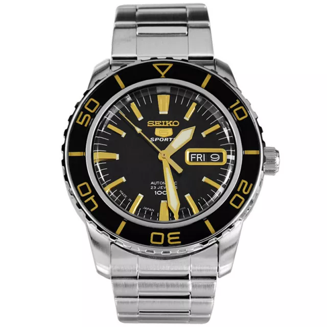 SEIKO 5  Sports SNZH57K1 7S36-04N0 Automatic Watch Black Gold Fathoms Steel