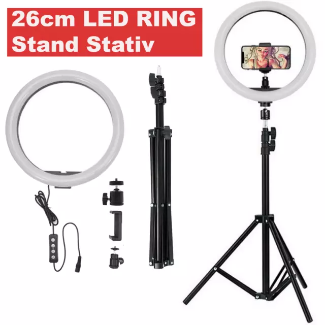 1,60m LED Ringlicht 26cm Ringleuchte Lampe Kit Selfie Stativ Fotografie Handy DE