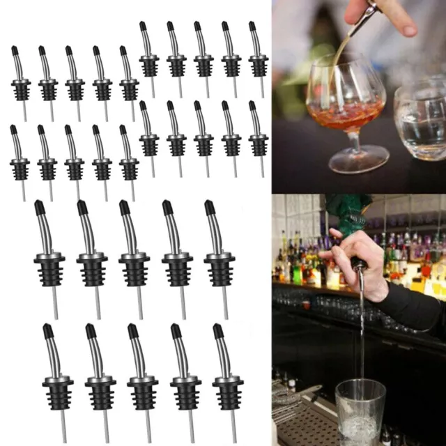 20*Liquor Spirit Pourer Free Flow Wine Bottle Pour Spout-Stopper Stainless Steel