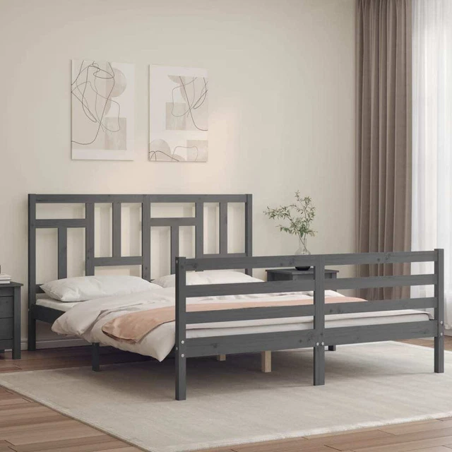 Estructura de cama con cabecero madera maciza negro 160x200 cm vidaXL