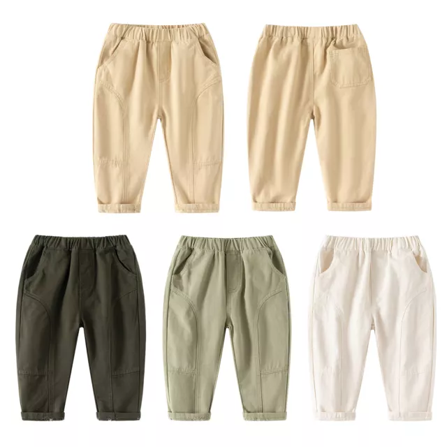 Baby Jogger Solid Color Cargo Cute Pants Sports Trousers Elastic Waist Bottoms