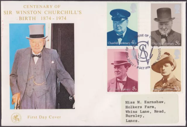 GB QEII 1974 SIR WINSTON CHURCHILL Wessex FDC House of Commons, Londra SW H/S