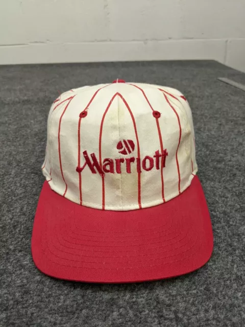 Vintage Marriot Baseball Hat Cap White Red Stiped Adult Mens Adjustable Hotels*