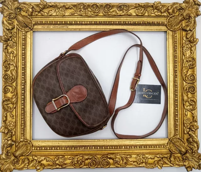 Celine Postina Mini Camera Bag Macadam In Pelle Marrone Vintage