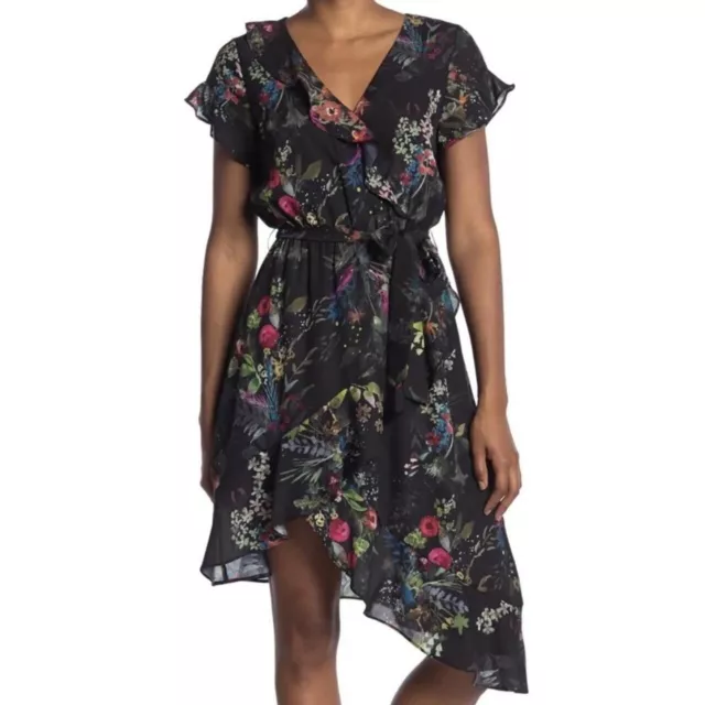 NWT Parker Floral Black Alexia Print Ruffle Dress