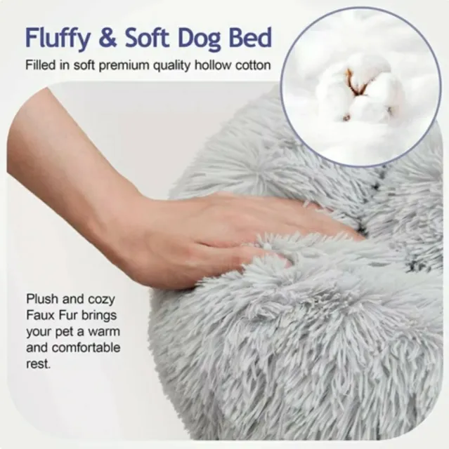 Donut Plush Pet Dog Cat Bed Fluffy Soft Warm Calming Bed Sleeping Kennel Nest 3