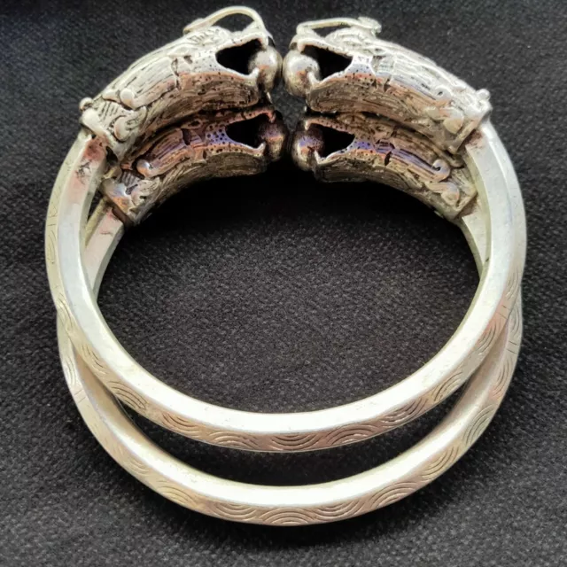 A Pair Exquisite Old Chinese tibet silver handmade dragon head Necklace 8513