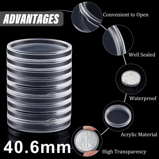 New 20x Coin Display Case Clear Round Plastic Storage Capsules Holder Box 40.6mm