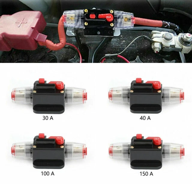 30/40/100/150A Interruttore Circuito Auto Stereo Marino Audio Inline Fusibile di Sostituzione 12V