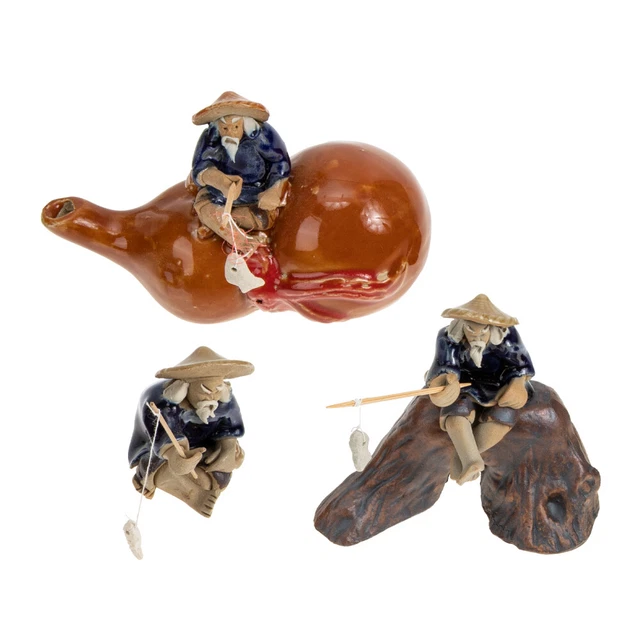3 Pcs Fisherman Ornament Figurine Containers Toys Bonsai Pot Figure Decorations
