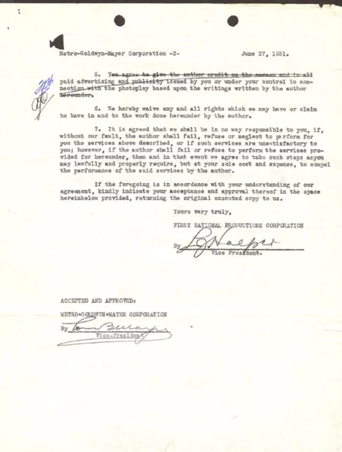 Louis B. Mayer - Document Signed 06/27/1931