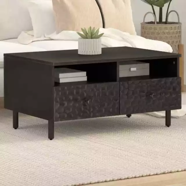 Vidaxl Tavolino da Salotto Nero 80x54x40 cm in Legno Massello di Mango