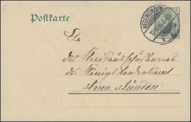 Postkarte P 78 Germania 5 Pf von HEDEMÜNDEN 12.11.1909 nach Hann. Münden