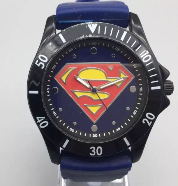 Accutime DC Superman Watch Unisex Black Blue Silicone Band New Battery