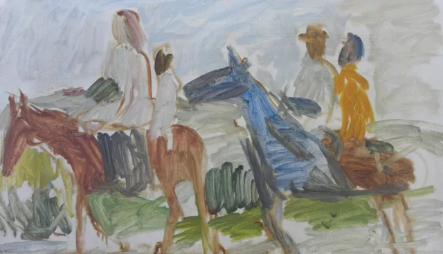 Ernesto TRECCANI (Milano 1920-2009) Figure a cavallo Olio su tela 35x60 ANNI '60