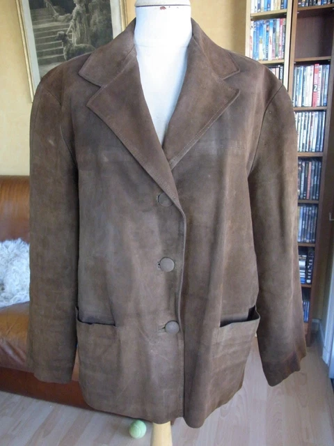 Veste En Cuir Daim Vintage MEARA CREATION Pour Femme - Taille 38/40, Bleu Ciel/camel - Très Bon état